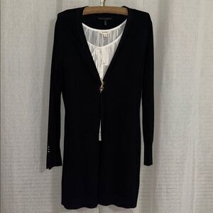 WHBM L Black Silver Tone Sleeve Studs Fine Knit Open Front Duster Cardigan